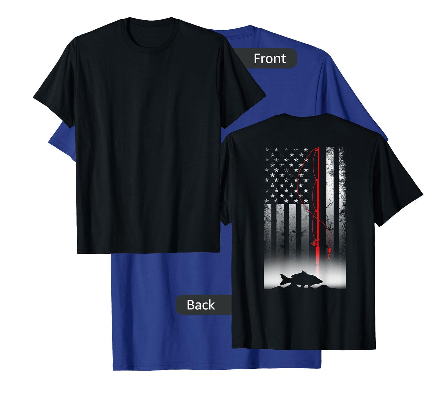 Fishing Pole American Flag Gift for Patriotic Fisherman T-Shirt Small