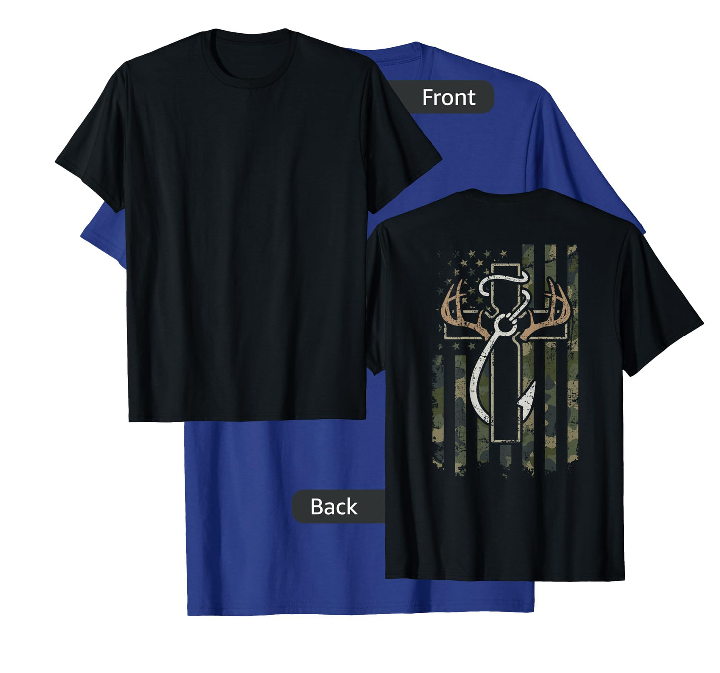 Hunting Fishing Faith - Hunter Fisherman Camo USA - ON Back T-Shirt