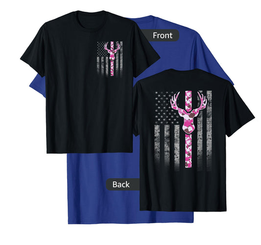 Deer Hunting Pink Camouflage Flag with Camo Deer Antlers T-Shirt