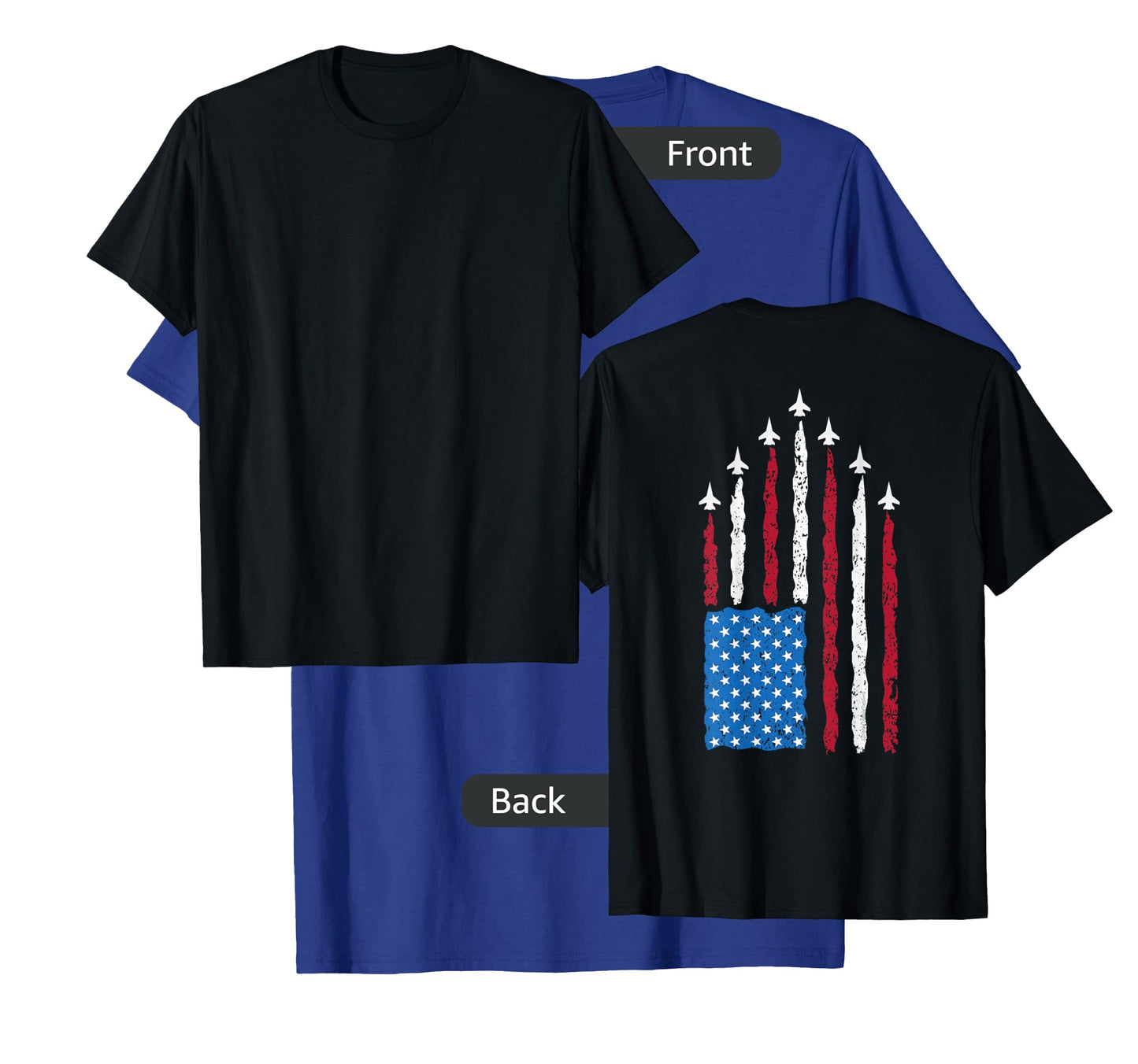 On Back Patriotic USA Flag Fighter Jets Military 4th of July T-Shirt