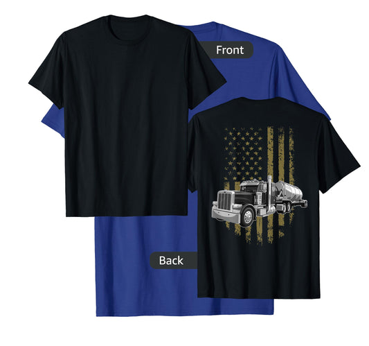 On Back- Big Rig Semi Trailer Truck Driver USA American Flag T-Shirt