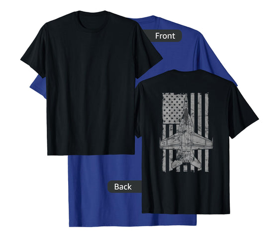 F/A-18E Super Hornet Airplane Vintage Flag | BACK PRINTED T-Shirt