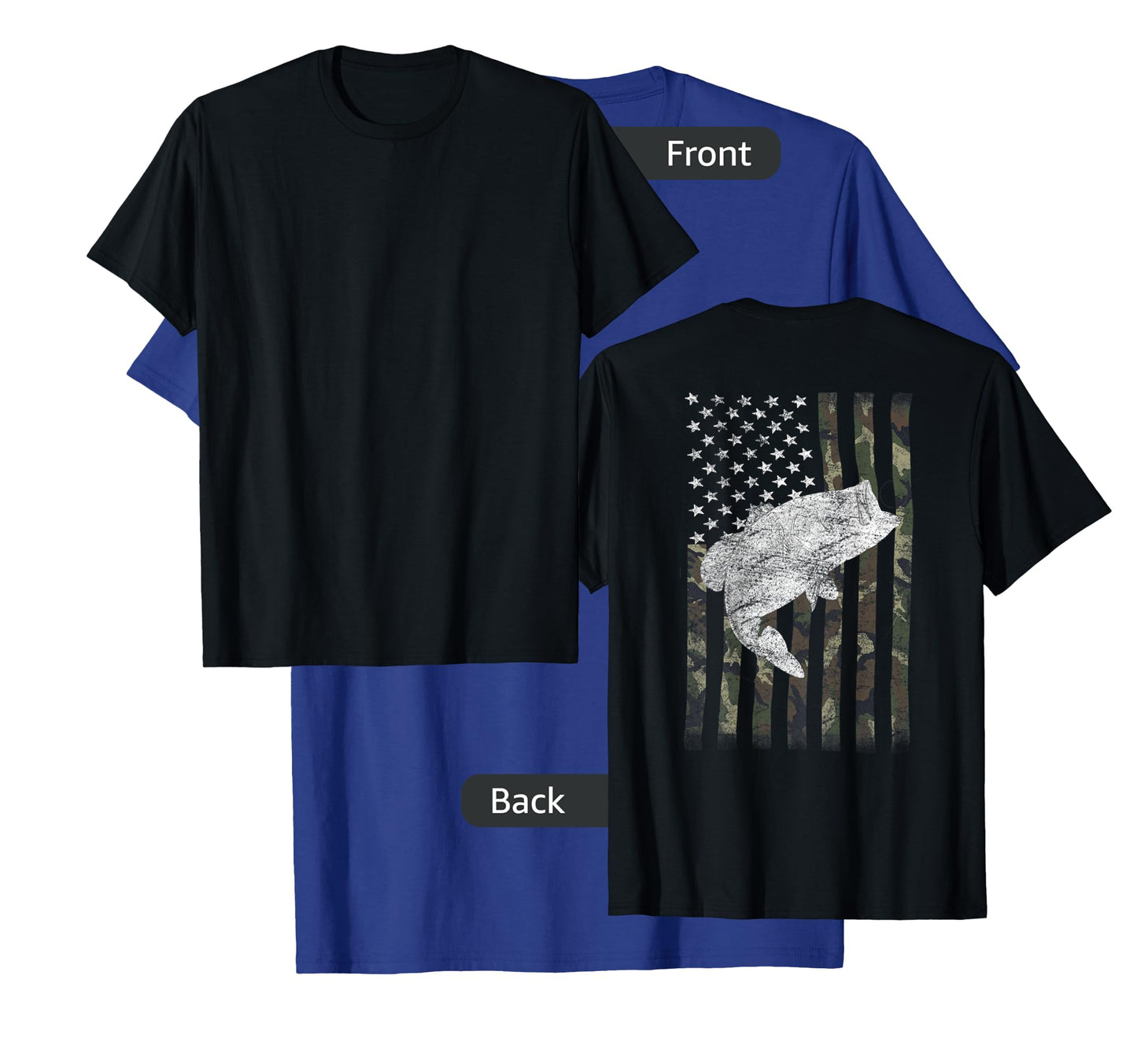 Bass Fishing American Camo USA Flag for Fisherman (on Back) T-Shirt Small