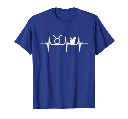Heartbeat Motif Zodiac Horoscope Taurus And Cat Men Women Girls Kids T-Shirt