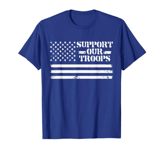 Vintage Support Our Troops USA Flag Veteran's & Memorial Day Women Kids Men T-Shirt