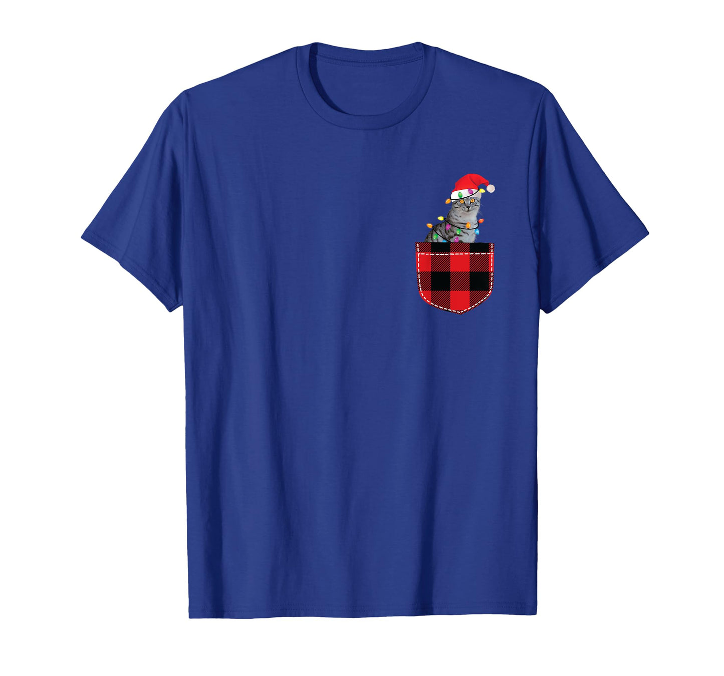 Cat in Pocket Shirt Women Men Funny Cat Christmas Plaid T-Shirt