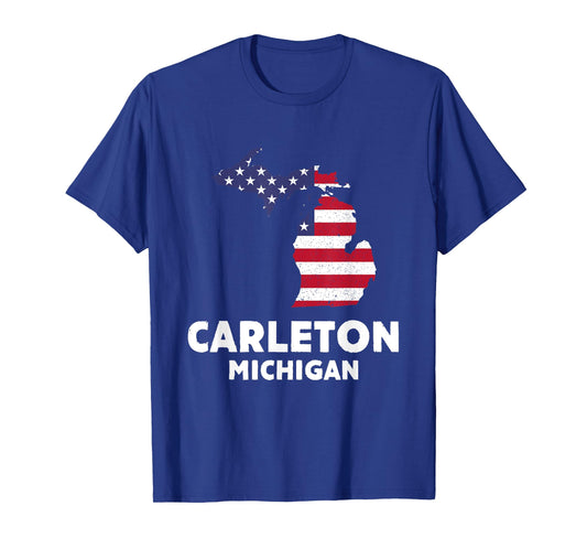 Distressed Patriotic USA Flag Carleton, Michigan T-Shirt