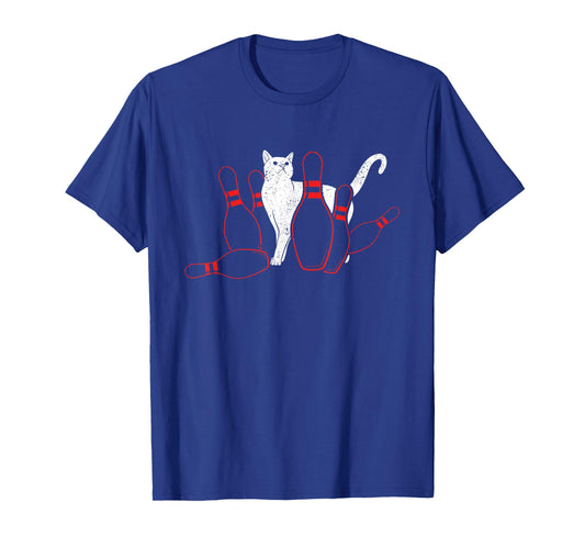 Cute Alley Cat Knocking Bowler Tipping Bowling Pin Kitty Men Women Girls Kids T-Shirt