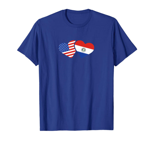 Womens USA Paraguay Flag T Shirt Hearts Paraguayan American Love T-Shirt