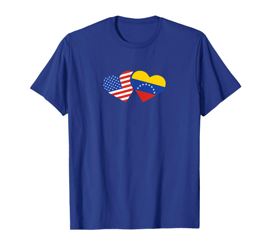 USA Venezuela Flag Hearts T Shirt Venezuelan American Love T-Shirt