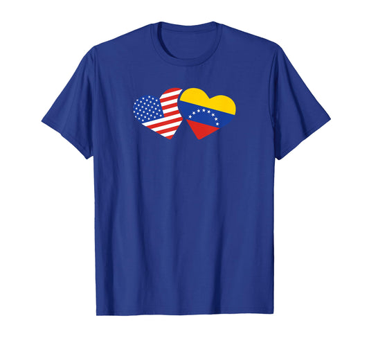 USA Venezuela Flag Hearts T Shirt Venezuelan American Love T-Shirt