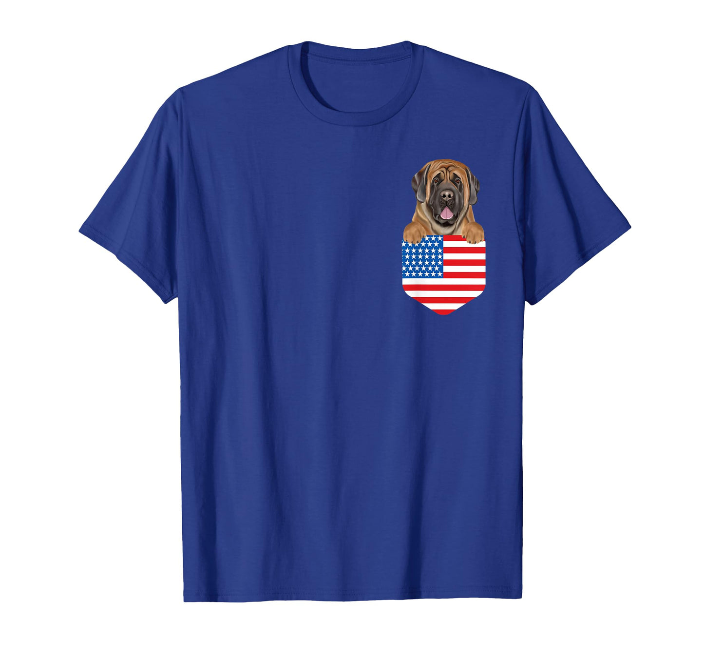 America Flag Mastiff Dog In Pocket T-Shirt