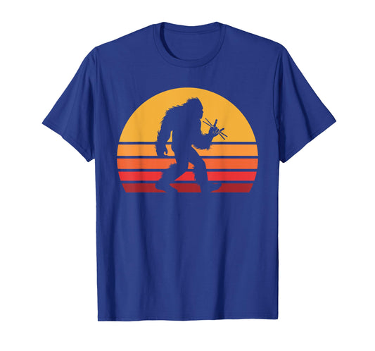 Retro Bigfoot Drummer Vintage Sasquatch Drumming Rocker T-Shirt