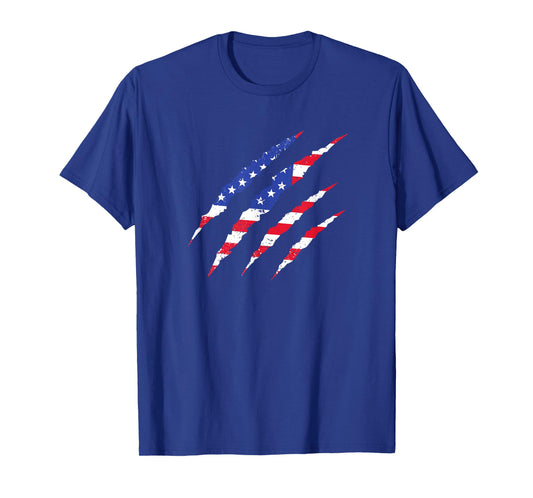 Ripped American Flag Bear Claw Scratch USA Pride Art T-Shirt