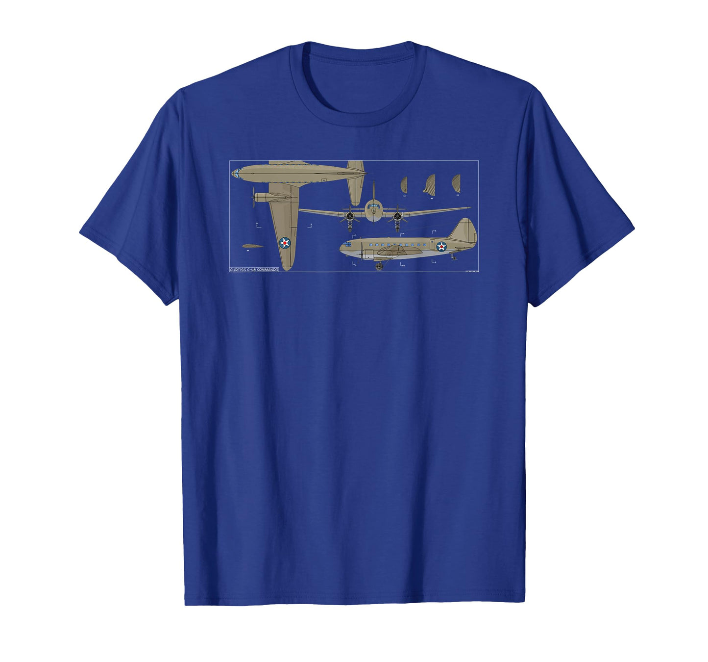 Curtiss C-46 Commando American WW2 Transport Plane Diagram T-Shirt