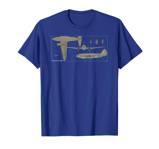 Curtiss C-46 Commando American WW2 Transport Plane Diagram T-Shirt