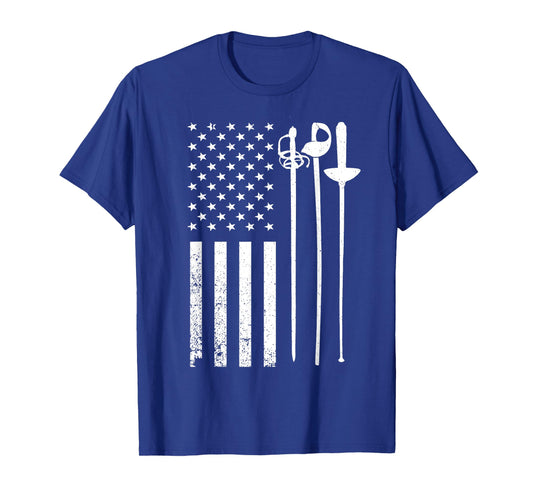 Cool Fencing Art For Men Women American Flag Fencing Coach T-Shirt