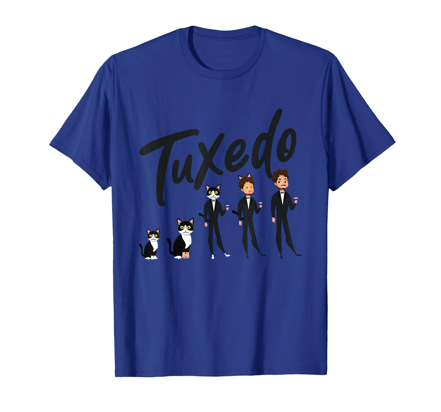 Tuxedo Cat Evolution to A Man Wearing a Tuxedo - Funny T-Shirt