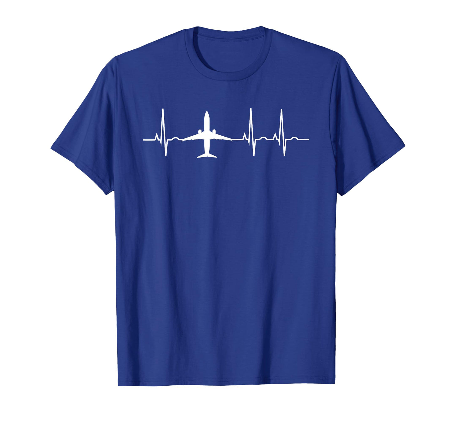 Airplane Pilot Heartbeat EKG Apparel Men's Black Cotton Polyester Modern Graphic T-Shirt with Airplane ECG Design, Short Sleeve, Crew Neck, Classic Fit, Pull On, Straight Hemline, Adult Size Small