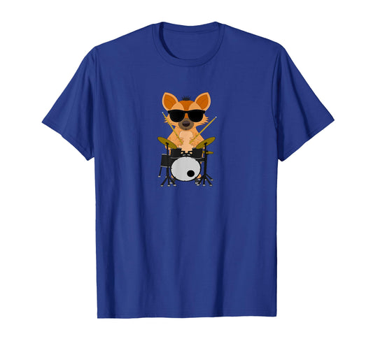 Funny Hyena Wearing Sunglasses Playing Drums Drummers T-Shirt