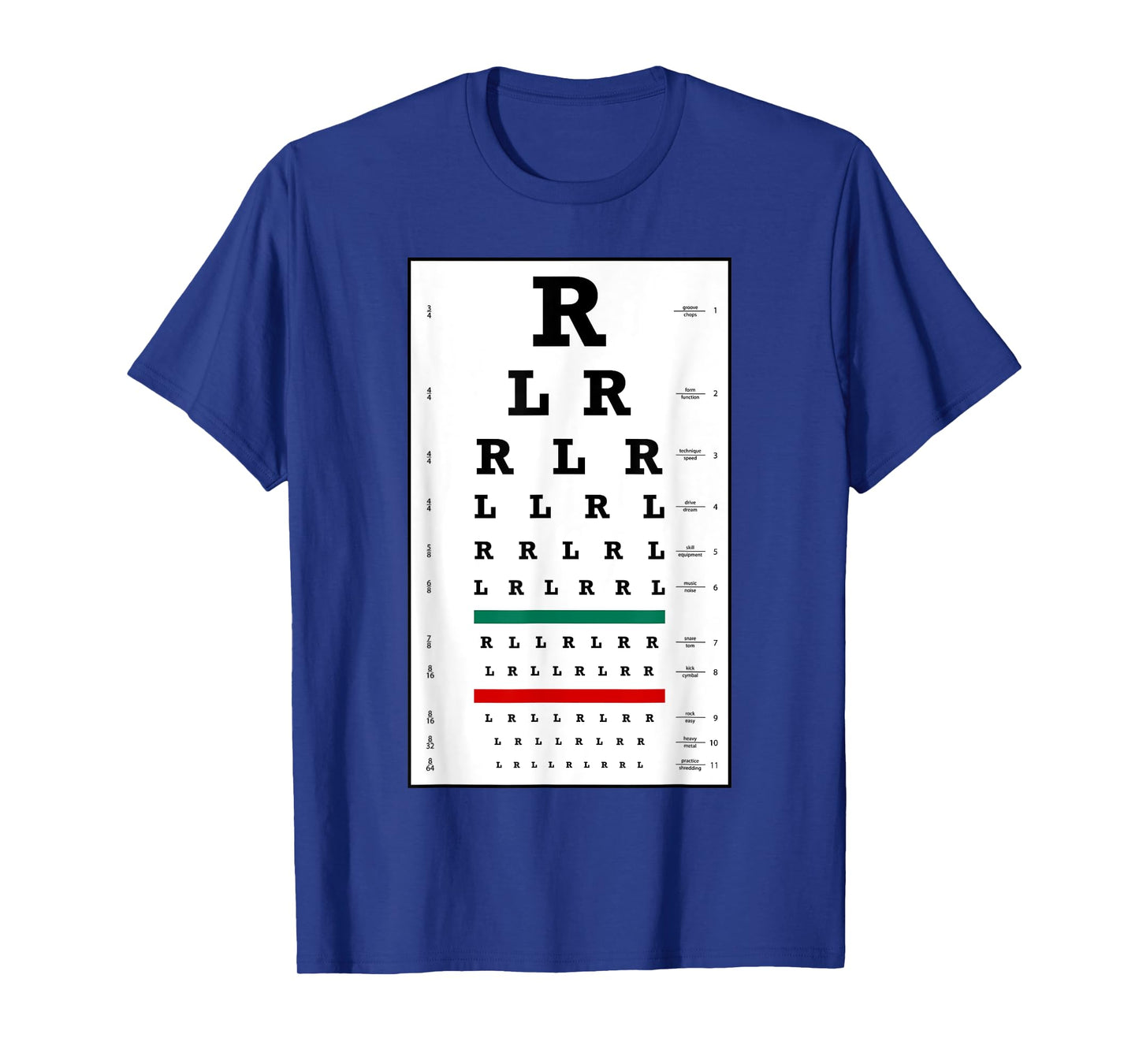 Funny Drummer Eye Chart with Paradiddle Rudiments Drum Humor T-Shirt