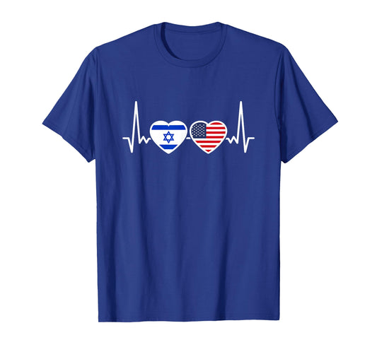 Israel USA Heartbeat Flag American Israeli T-Shirt