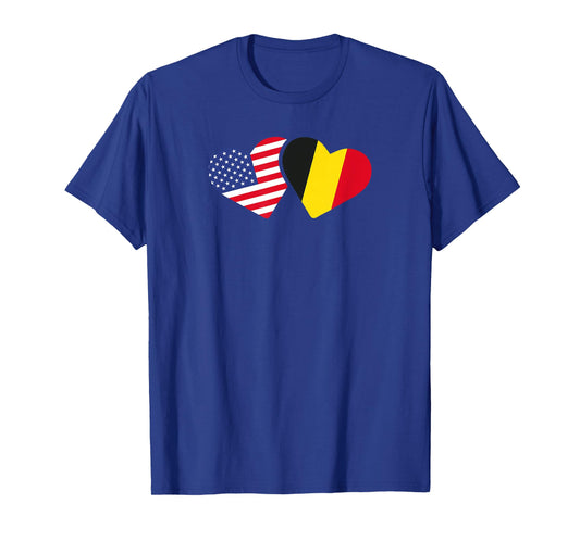 Belgium USA Flag T Shirt Heart Belgian Americans Love Cute T-Shirt