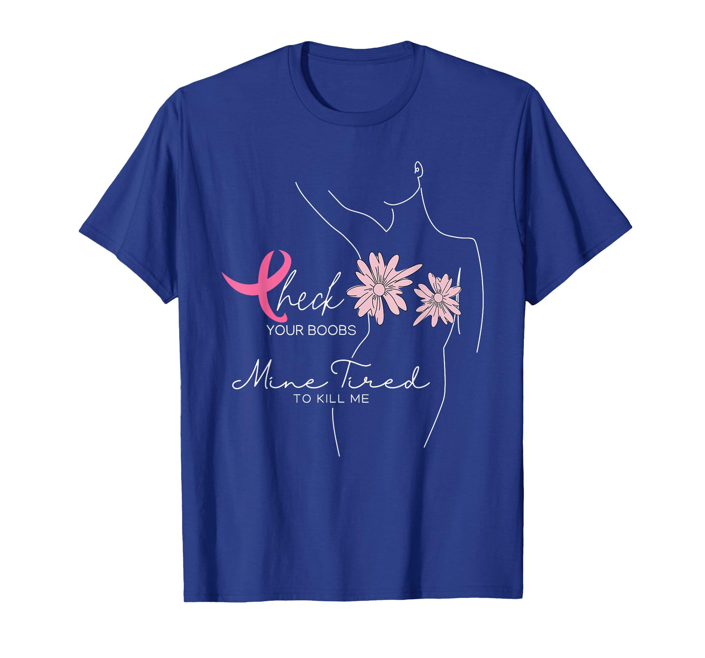 Check Your Boobs Mine Tried To Kill Me Halloween Pink Ribbon T-Shirt