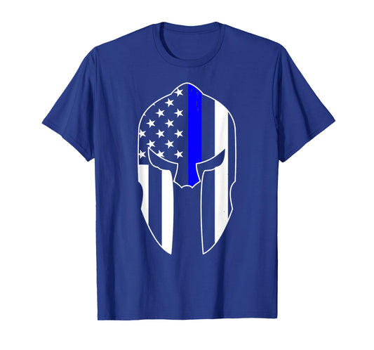 Thin Blue Line Spartan Helmet Law Enforcement Officer Police T-Shirt