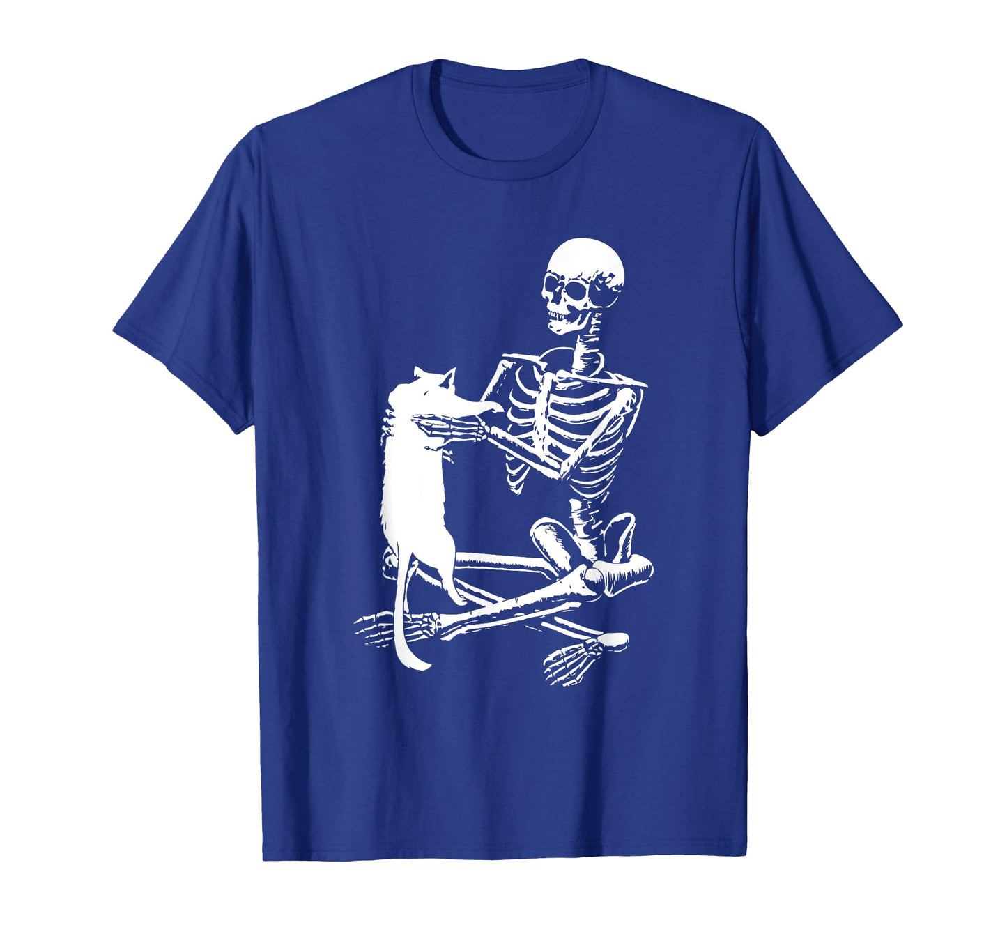 Skeleton Holding A Cat Shirt Lazy Halloween Costume Skull T-Shirt