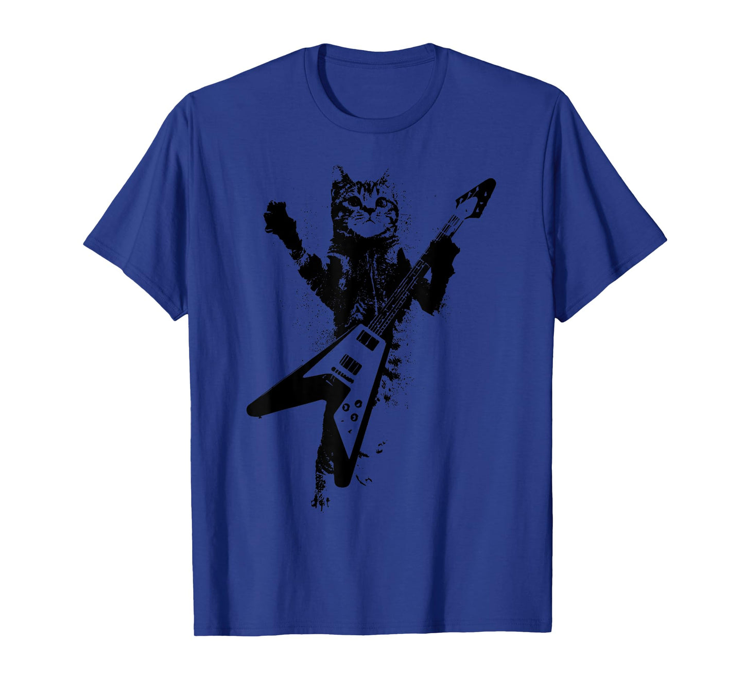 Cat Playing Flying V Guitar Musician Cat Lover Men Women T-Shirt