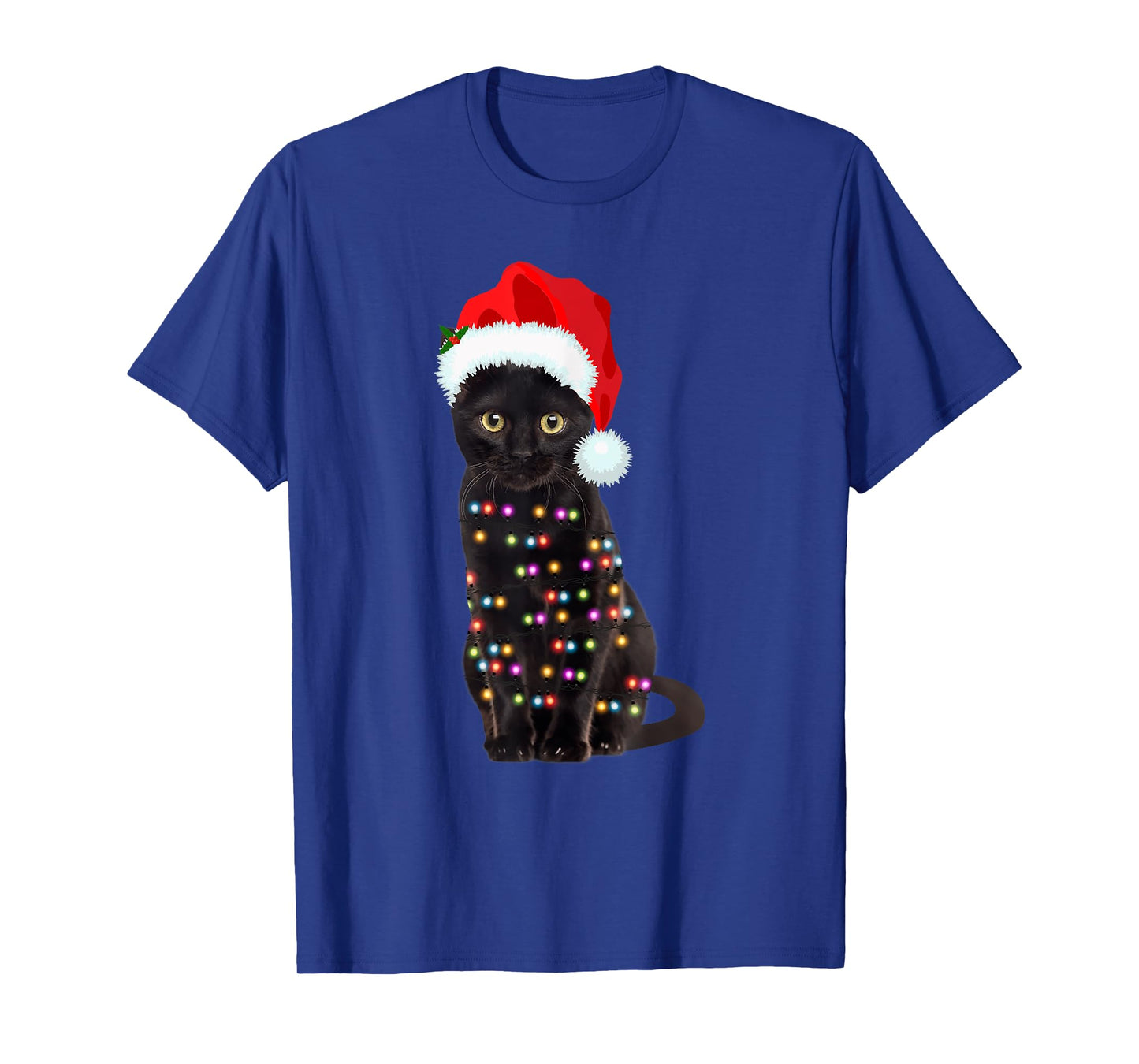 Black Cat Christmas lights Cat Lover Christmas T-Shirt
