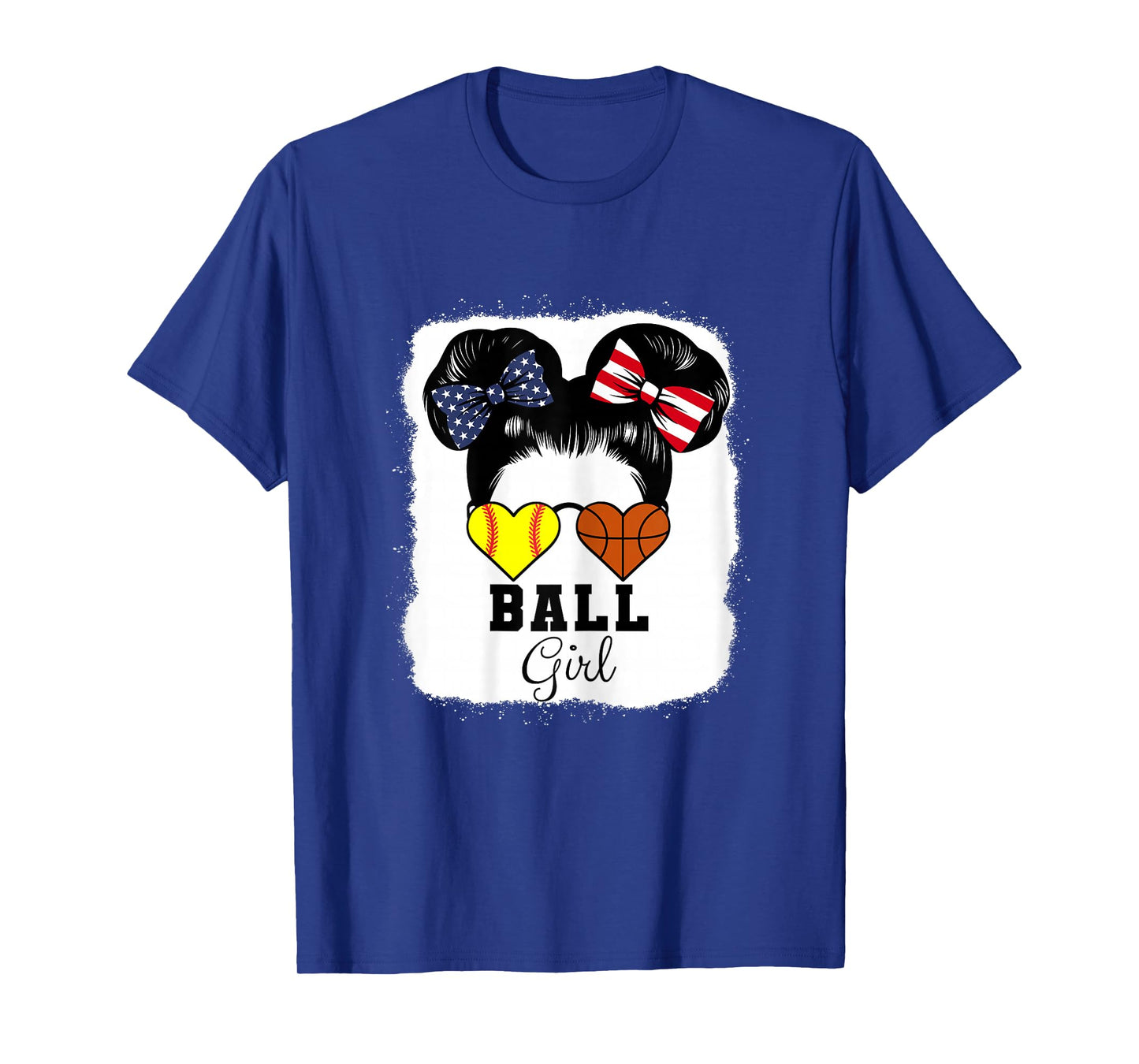 Ball Girl Heart USA Flag Softball Basketball Girl T-Shirt
