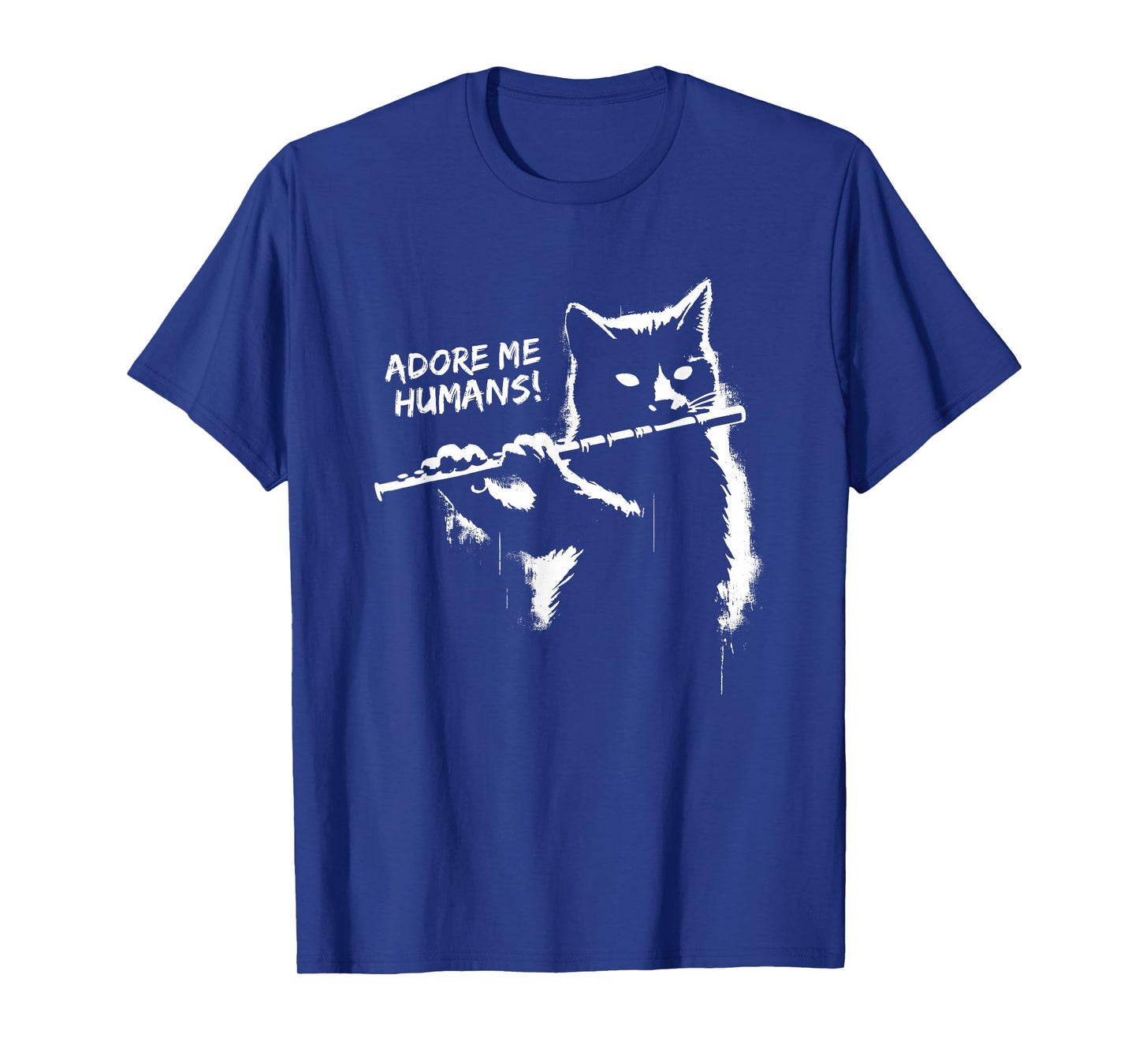 Retro Cat Apparel Gifts Black Cat Playing Flute - Funny Graphic Cat Kitten Lover T-Shirt, Small