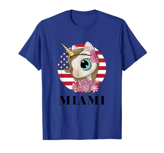 Cool Illustration Miami FL USA Unicorn Rainbow Squad Graphic T-Shirt