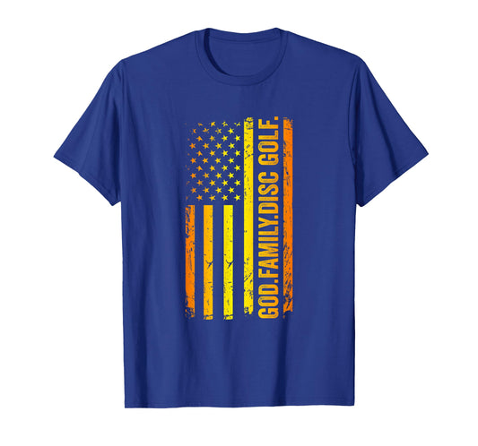 God Family Disc Golf US American Flag Father's Day Dad T-Shirt