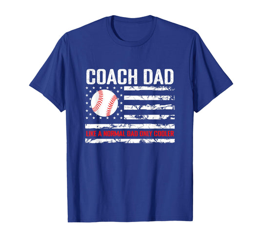 Baseball Coach Dad Like A Normal Dad Only Cooler USA Flag T-Shirt