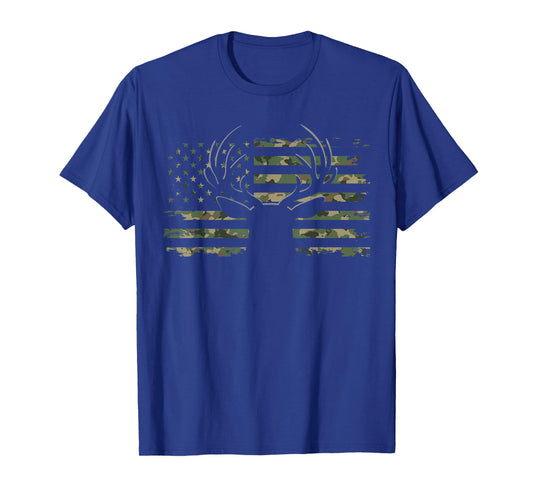 American Flag Camouflage Outdoor Antlers Deer T-Shirt Small