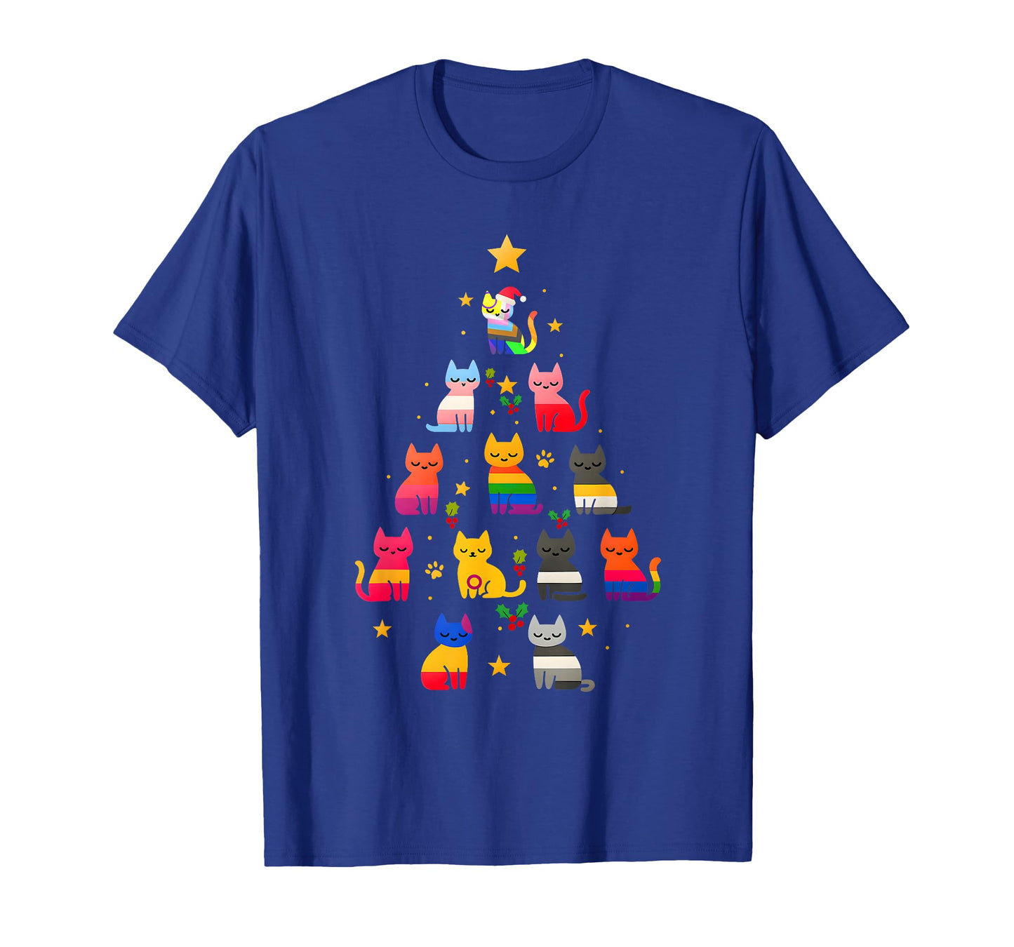 Pride Cat Christmas Tree LGBTQ Rainbow Cats Apparel T-Shirt