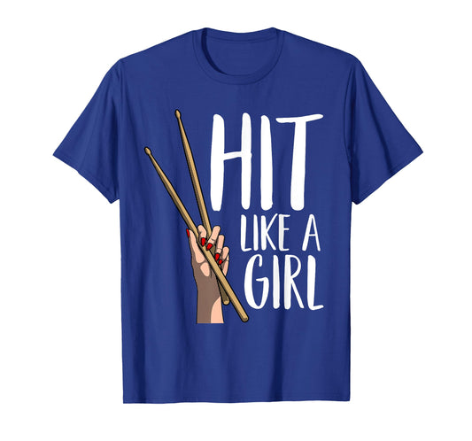 Cute Percussion Instrument Drumstick Hand Designs Black T-Shirt - Funny Hit Like A Girl Gift For Women Kids Cool Drummer Girl T-Shirt - Small