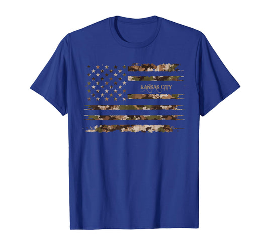 Kansas City BBQ City Missouri Camo Distressed American Flag T-Shirt