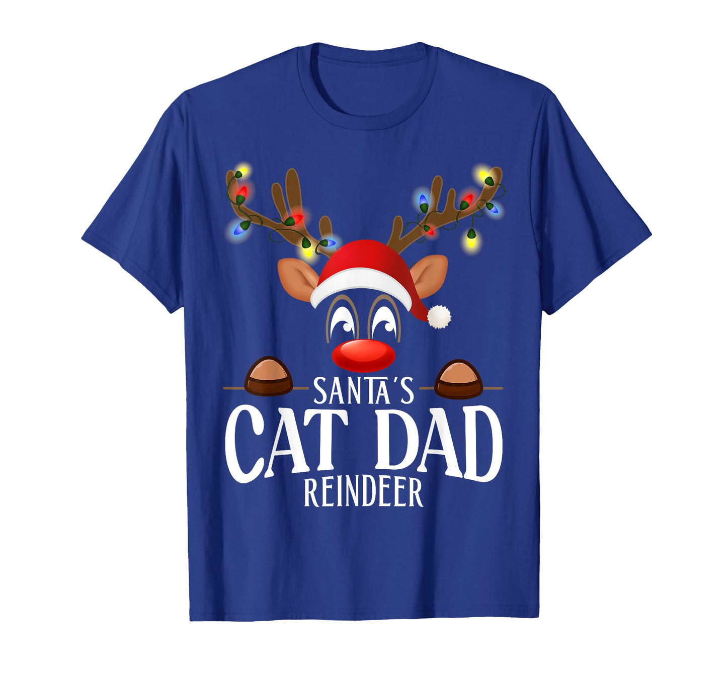 Santa's Cat dad Reindeer Funny XMas Matching PJS T-Shirt