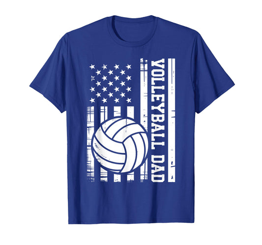 Mens Retro Fathers Day Daddy Papa Vintage Volleyball Dad USA Flag T-Shirt