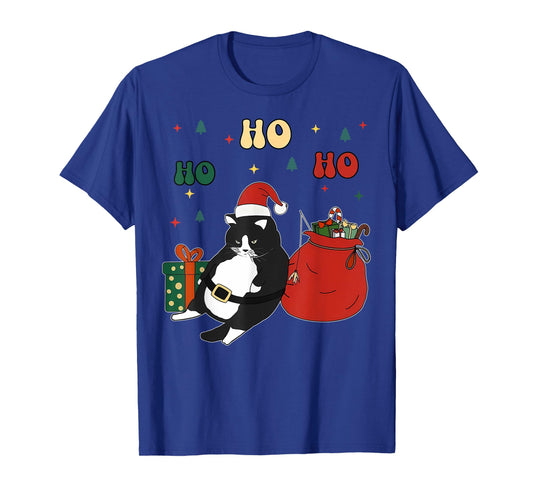 Cute Fat Cat Santa Christmas Tuxedo Chonk Cat Funny Cat Meme T-Shirt