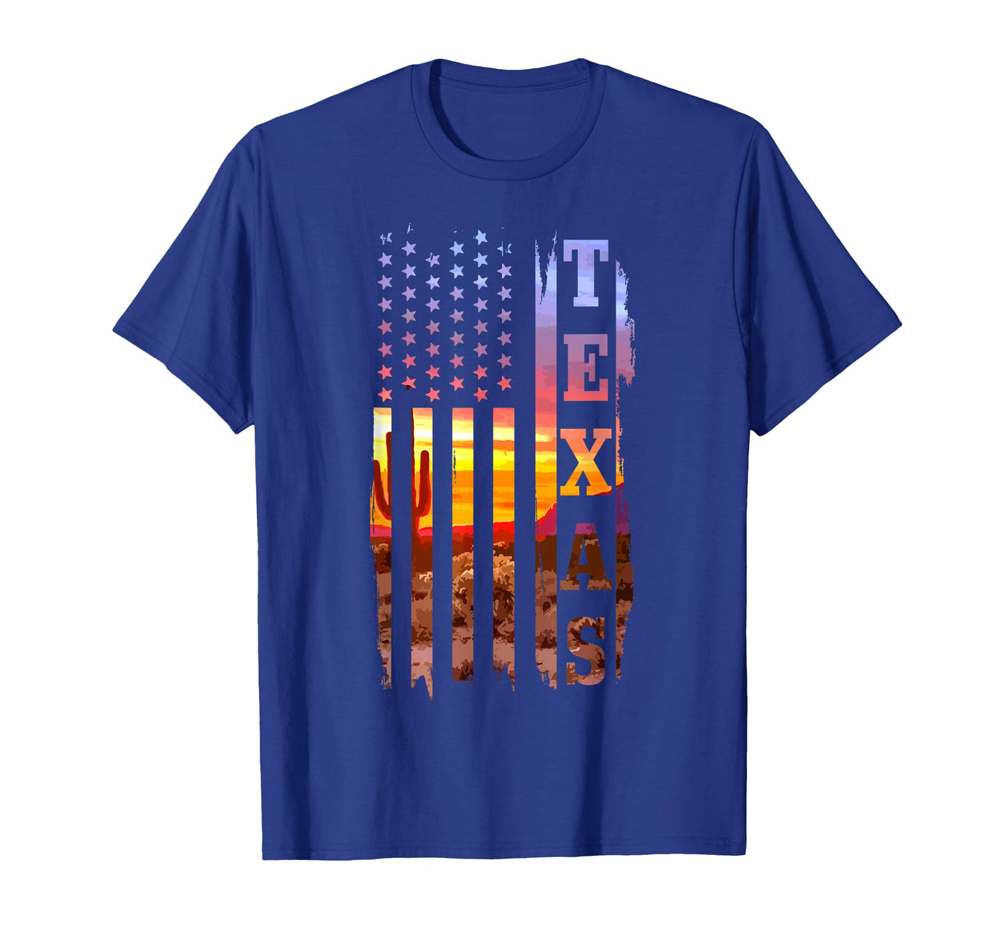 Texas American Flag Pride Landscape Cactus T-Shirt
