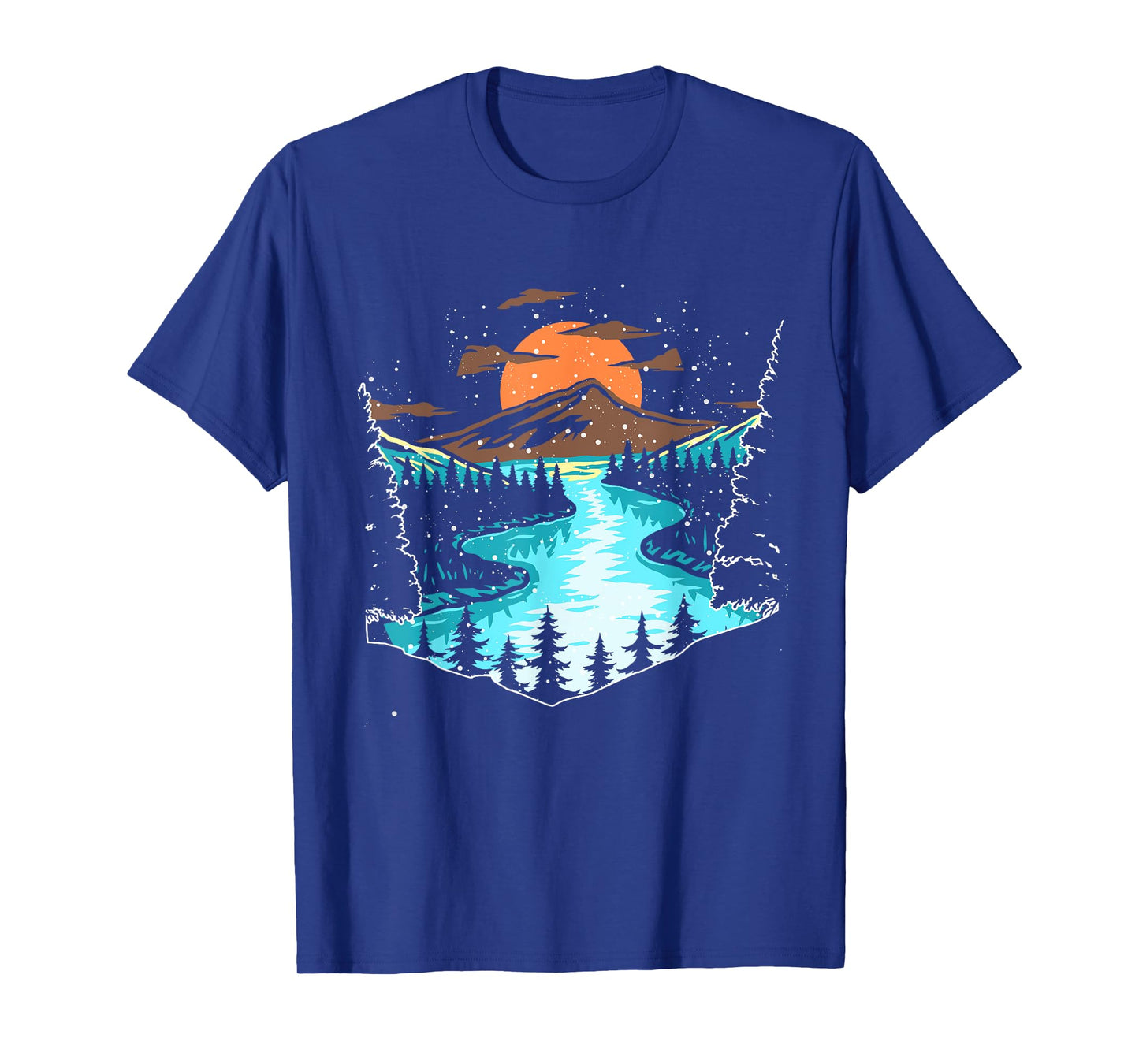 Wildlife Mountain River Outdoor Nature Full Moon Tree Forest T-Shirt