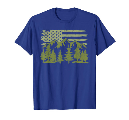 Forest Tree Wildlife Nature Outdoor American USA Flag Forest T-Shirt