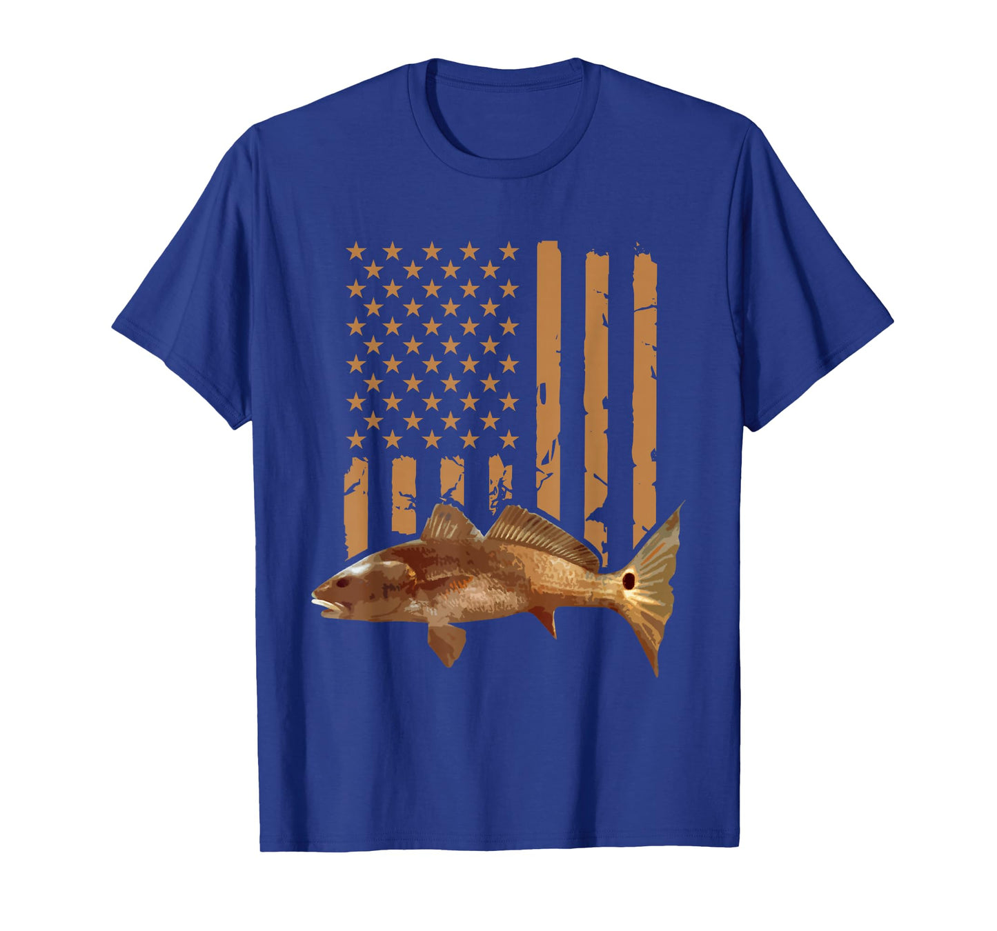 Redfish Fishing Red Drum Tailing USA American Flag Fisherman T-Shirt
