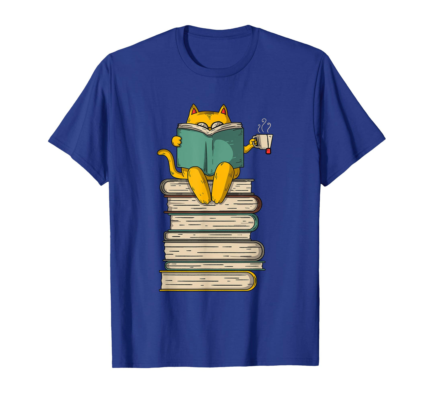 Reading Cat - Funny Book & Tea Lover Gift Short Sleeve T-Shirt