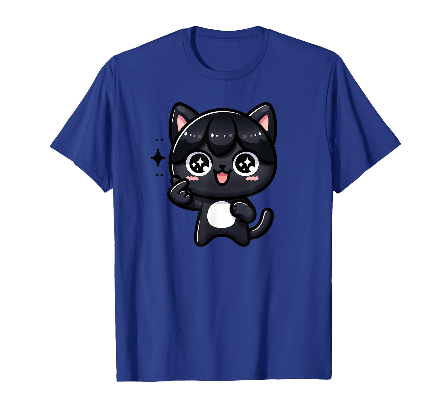 Funny Black Cat Cartoon Finger-heart K-pop Korean Men Women T-Shirt